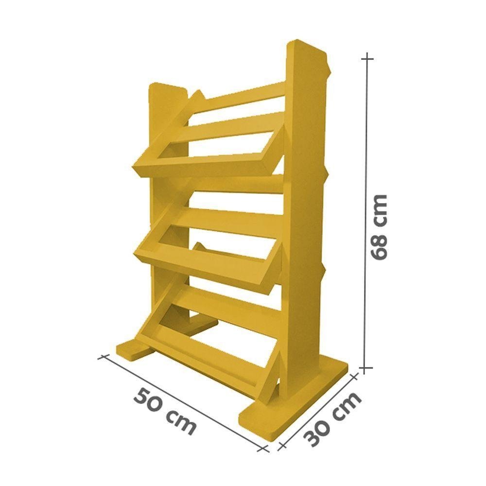 Revisteiro De Piso Chão Porta Revistas Livros Amarelo Laca - 4