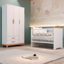 Ver imagem 1 de Quarto de Bebê Completo Berço Eloa 3 em 1 e Guarda-Roupa 3 Portas Hellen Branco/Betula