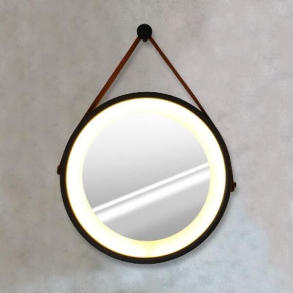 Espelho Modelo Adnet 40cm com LED Integrado Na Cor Branco Quente e Botão Liga e Desliga Acabamento - 1