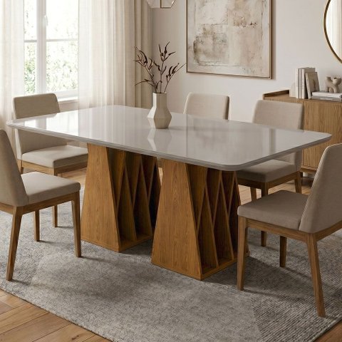 Mesa de Jantar Orquestra 6 Lugares Naturalle e Off White com Estilo Contemporâneo
