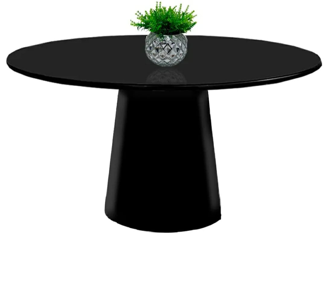 Mesa de Jantar Cone 100 Cm Tampo Redondo com Vidro Laqueado Preto **somente a Mesa**