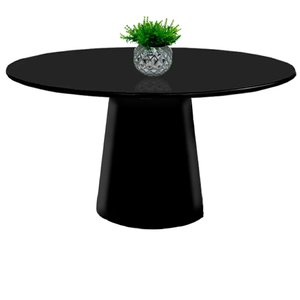 Mesa de Jantar Cone 100 Cm Tampo Redondo com Vidro Laqueado Preto **somente a Mesa**
