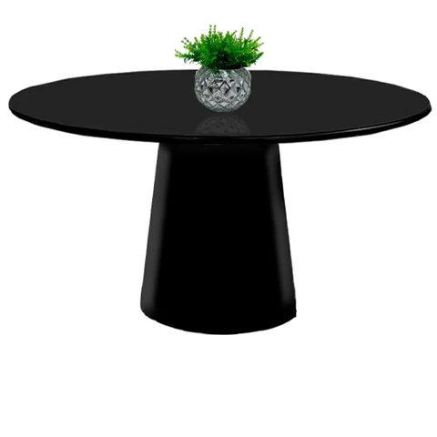 Mesa de Jantar Cone 100 Cm Tampo Redondo com Vidro Laqueado Preto **somente a Mesa**