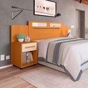 Ver imagem 1 de Cabeceira De Solteiro Casal Extensível Jade Com 2 Mesas De Cabeceira - Nature/Off White - Cor: Bege