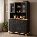 Ver imagem 1 de Kit 5 Peças com Armários 5 Portas 3 Gavetas Retrô MDF 130cm Joy Yescasa Preto/Natural
