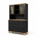 Ver imagem 2 de Kit 5 Peças com Armários 5 Portas 3 Gavetas Retrô MDF 130cm Joy Yescasa Preto/Natural