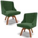 Ver imagem 1 de Kit 2 Cadeiras Decorativas Sala de Jantar Base Giratória de Madeira Firenze Suede Verde Esmeralda/Na