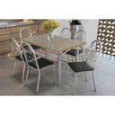 Ver imagem 1 de Conjunto: Mesa de Cozinha Elba Tampo Madeirado C/ Vidro 120cm e 6 Cadeiras Holanda Cromada/freijo