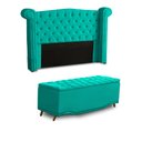 Ver imagem 1 de KIT + Cabeceira Com Recamier Baú Dunas Princesa em captonê 0,90 solteiro Cama Box Azul Tiffany Velud