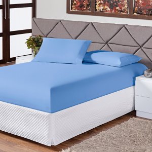 Jogo de Lençol Solteiro Soft 2 Peças Cama Fronha e Lençol Elástico 100% Poliéster 180 Fios Azul