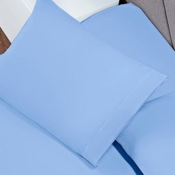 Jogo de Lençol Solteiro Soft 2 Peças Cama Fronha e Lençol Elástico 100% Poliéster 180 Fios Azul - 2