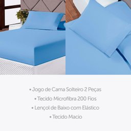 Jogo de Lençol Solteiro Soft 2 Peças Cama Fronha e Lençol Elástico 100% Poliéster 180 Fios Azul - 3
