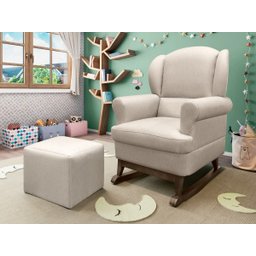 Poltrona de Amamentação Balanço Pés Canoa e Puff Reto Maternidade Sabrina Bege Linho - Phoenix Baby - 2