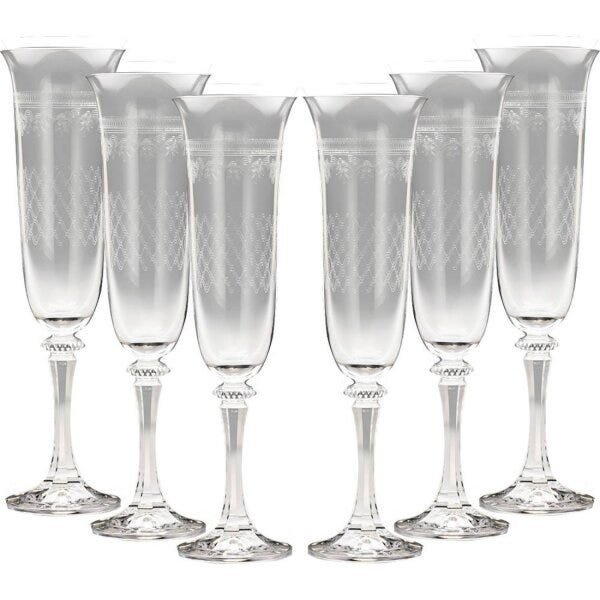Conjunto 6 Taças para Champagne de Vidro com Titânio Cleópatra Pantografada 175ml Rojemac - 1