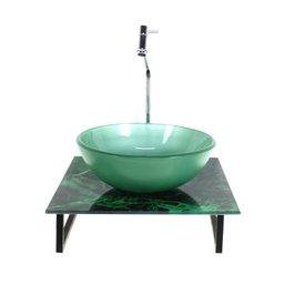 GABINETE DE VIDRO COM CUBA REDONDA COM TAMPO DE VIDRO 40CM X 40CM MÁRMORE VERDE - 1