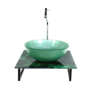 GABINETE DE VIDRO COM CUBA REDONDA COM TAMPO DE VIDRO 40CM X 40CM MÁRMORE VERDE