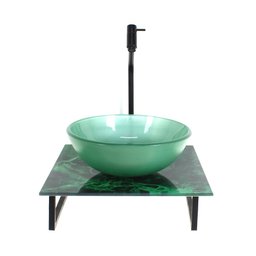 GABINETE DE VIDRO COM CUBA REDONDA COM TAMPO DE VIDRO 40CM X 40CM MÁRMORE VERDE - 2