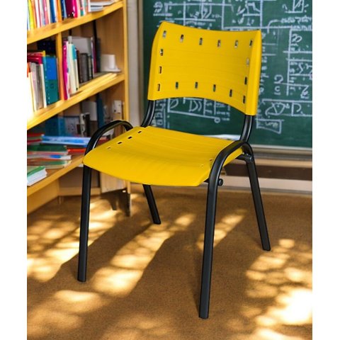 Cadeira Iso Base Preto Escola, Escritório Amarelo Kit 11 Un
