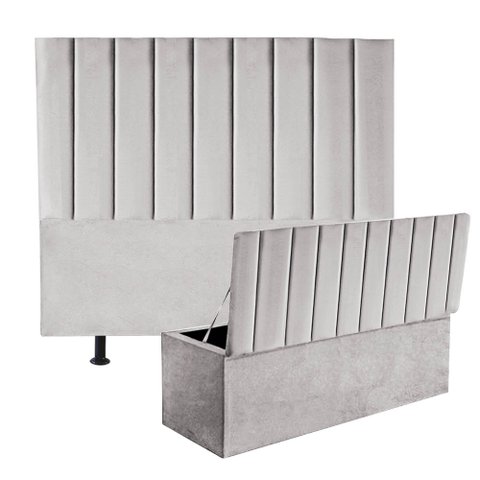 Kit Cabeceira e Calçadeira Baú Queen 160cm Cancun Suede Cinza Claro - D A DECOR
