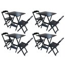 Ver imagem 1 de Kit 4 Conjuntos de Mesa Dobrável com 2 Cadeiras Madeira 70x70 Ideal para Bar Restaurante - Preto