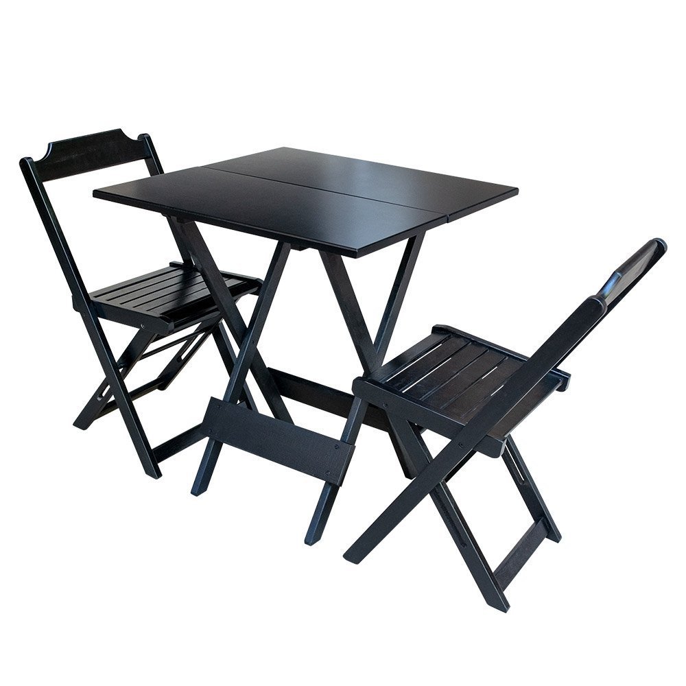 Kit 4 Conjuntos de Mesa Dobrável com 2 Cadeiras Madeira 70x70 Ideal para Bar Restaurante - Preto - 2