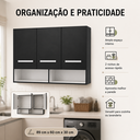Ver imagem 3 de Armário Aéreo Multiuso Preto 3 Portas 2 Nichos para Cozinha Lavanderia e Área de Serviço
