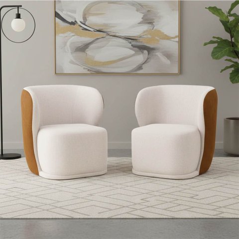 Poltrona Sala Orgânica Base Giratória Ayla Kit 2 Pu Nozes e Linho K01 - D'rossi