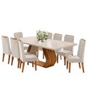 Ver imagem 2 de Conjunto Sala de Jantar 8 Lugares Retangular Tampo em Vidro e MDF Oversized Bege/Mel/Off White
