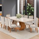 Ver imagem 1 de Conjunto Sala de Jantar 8 Lugares Retangular Tampo em Vidro e MDF Oversized Bege/Mel/Off White