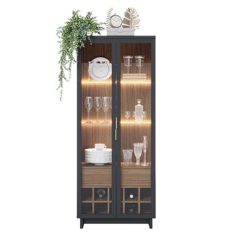 Cristaleira Ambiente Guanabara Preto Acetinado Noce Milano – Colibri