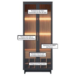 Cristaleira Ambiente Guanabara Preto Acetinado Noce Milano – Colibri - 3