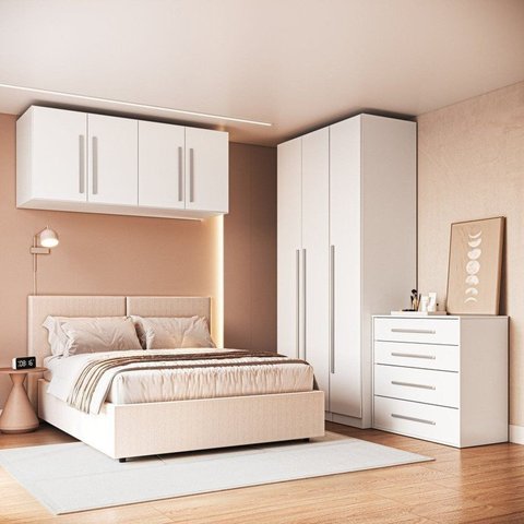 Quarto Modulado 100% MDF 4 Peças 7 Portas Cômoda 4 Gavetas Integrato Branco