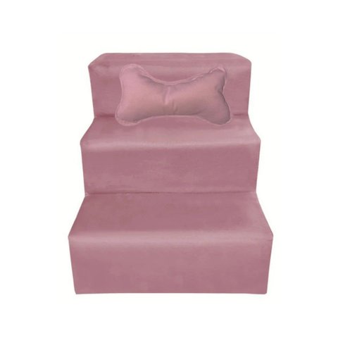 Escada para Pet 3 Degraus Veludo para Gatos e Cachorros Rosê