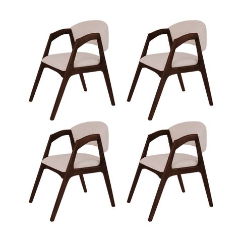 Conjunto com 4 Cadeiras de Jantar Estofada Gabriela Castanho Linho Bege