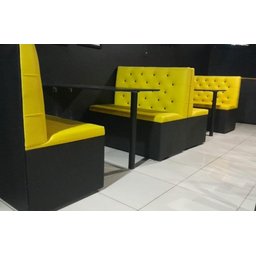 Conjunto 2 Sofás Booth e 1 Mesa Fixa 1.10m Amarelo e Preto - 2