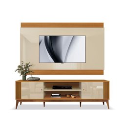 Painel com Rack Ripado TV 75 Polegadas Off White Cedro Legacy 2.0 Edn Móveis - 2