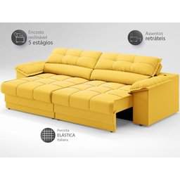 Sofá com Carregador Usb e Molas no Assento Retrátil Reclinável Mimo 2,00m Velosuede Canario - Netsof - 4