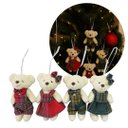 Ver imagem 1 de Conjunto 4 Ursinhos Natal Pendente 15cm Pelúcia Creme Prime Roupa Xadrez