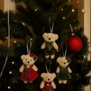 Ver imagem 2 de Conjunto 4 Ursinhos Natal Pendente 15cm Pelúcia Creme Prime Roupa Xadrez