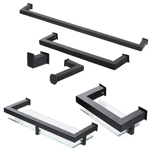 Kit de Acessórios para Banheiro com 6 Peças em Aço Inox Black Matte Preto Fosco