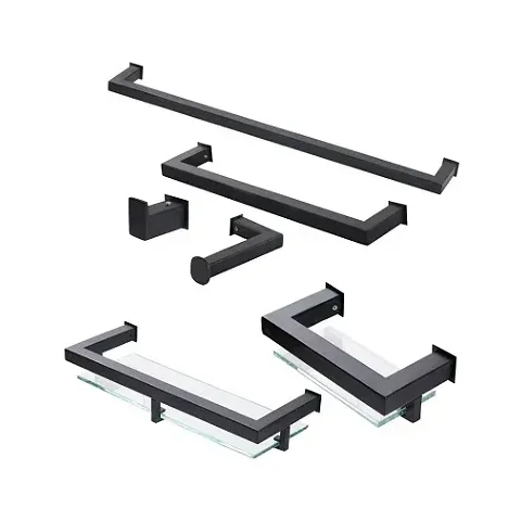 Kit de Acessórios para Banheiro com 6 Peças em Aço Inox Black Matte Preto Fosco