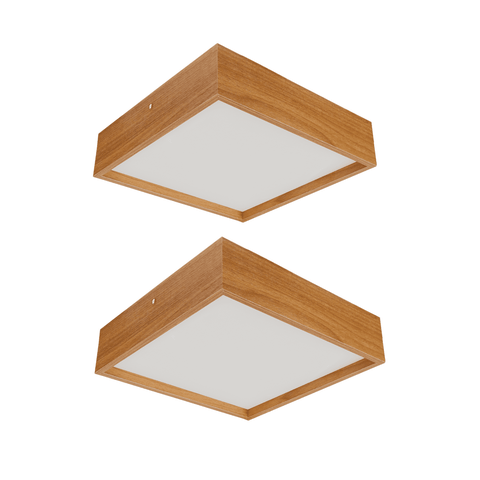 Kit 2 Plafons Quadrado Madeira 25x25 02 Luzes - Freijó