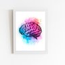 Cérebro Colorido Azul e Rosa Quadro Moldura Branca 60x40cm - 1