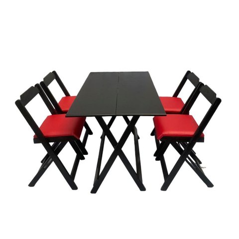 Conjunto Dobrável 120x70com 4 Cadeiras Estofadas Vermelho