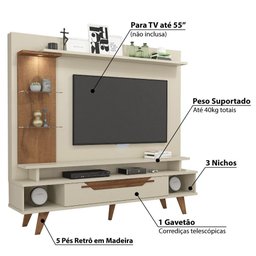 Rack Londres com Gavetão 3 Nichos e 2 Prateleiras de Vidro - - 4