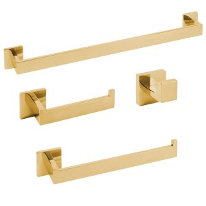 Kit Acessórios para Banheiro Inox Premium Dourado Brilhante 4 Peças - fino inox