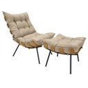Ver imagem 1 de Poltrona Costela com Puff em Linho ou Veludo - Élpis Móveis - Linho Papiro