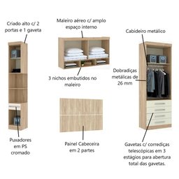 Guarda Roupa Dormitório Modulado Master Casal Queen 1,58 m - Avelã Rústico e Areia - Luciane M12 - 2