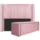 Ver imagem 1 de Kit Cabeceira E Calçadeira Baú Casal 140cm Suede Rosa Bebê