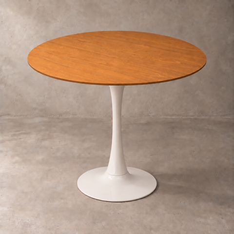 Mesa de Jantar Saarinen Redonda 90cm Tampo Freijó Base Branca